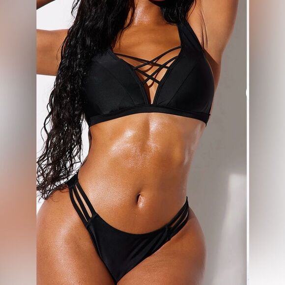 Go Coco Black Strappy Bikini Set in size XL - Picture 1 of 10